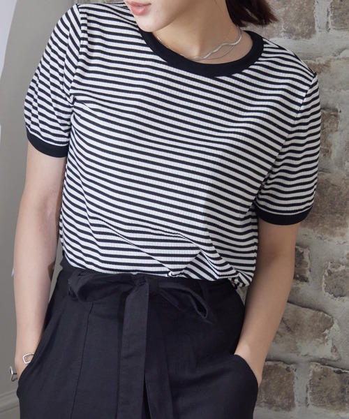 Ulysses(ユリシス)の「カラーボーダーTシャツ(Tシャツ/カットソー・レディース・ブラック/ブラウン/グリーン/ライトグレー/ダークグレー/ダークベージュ/ライトピンク/ピンク系その他/ピンクベージュ/ブルー/グレイッシュブルー/ライトベージュ/モカ/イエロー・M/L)」の19枚目の写真