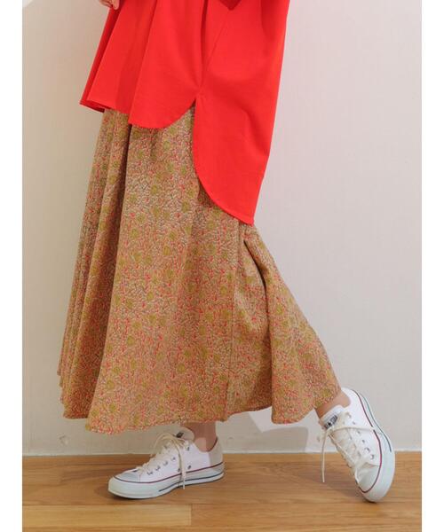 Green Parks(グリーンパークス)の「Iインドプリントギャザースカート*(スカート・レディース・ブラック/ネイビー/レッド・FREE)」の3枚目の写真