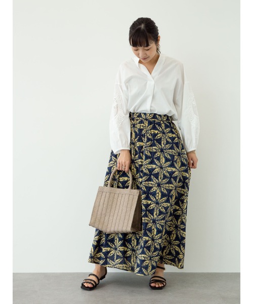 Green Parks(グリーンパークス)の「Iインドプリントギャザースカート*(スカート・レディース・ブラック/ネイビー/レッド・FREE)」の8枚目の写真