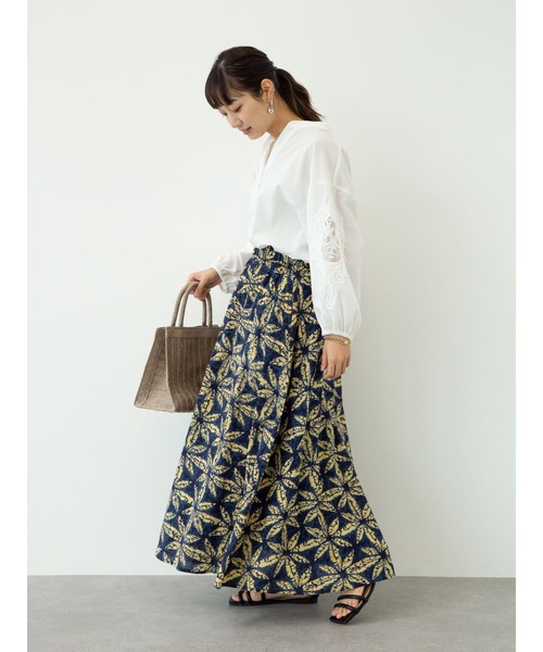 Green Parks(グリーンパークス)の「Iインドプリントギャザースカート*(スカート・レディース・ブラック/ネイビー/レッド・FREE)」の10枚目の写真