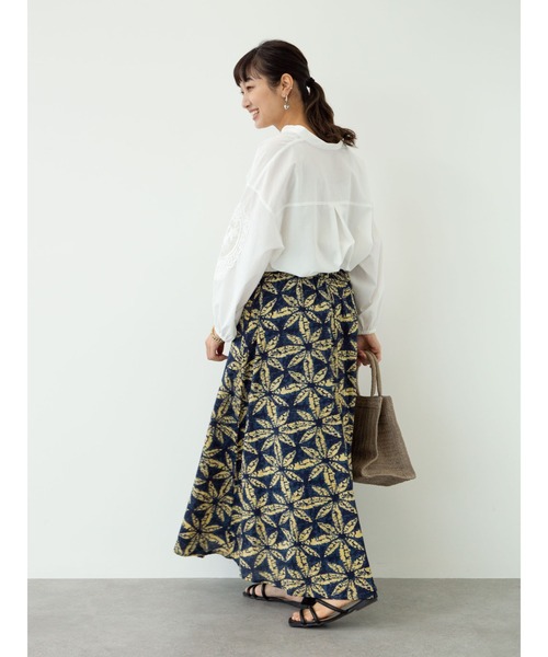 Green Parks(グリーンパークス)の「Iインドプリントギャザースカート*(スカート・レディース・ブラック/ネイビー/レッド・FREE)」の5枚目の写真