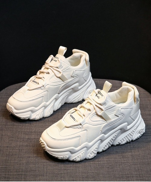 Shoes in Closet(シューズインクローゼット)の「軽量厚底 ボリュームソール レースアップスニーカー 07(スニーカー・レディース・ベージュ/ホワイト/ブラック・M/L/S/LL/3L/XS)」の6枚目の写真