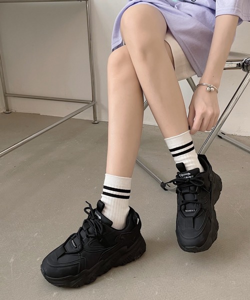 Shoes in Closet（シューズインクローゼット）の「軽量厚底 ボリュームソール レースアップスニーカー 07（スニーカー・レディース・ベージュ/ホワイト/ブラック・M/L/S/LL/3L/XS）」の20枚目の写真