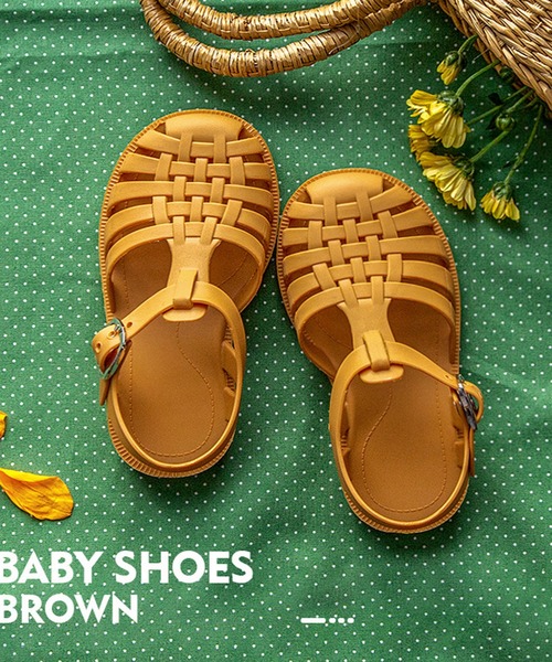 aimoha（アイモハ）の「編み風 編みメッシュネックベルトフラットサンダル（サンダル・キッズ・ブラウン/グリーン/ネイビー/ピンク・14/15 /18/17/16/19）」の2枚目の写真