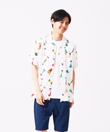 接触冷感 レーヨン総柄プリント　オープンカラー（開襟）　シャツ