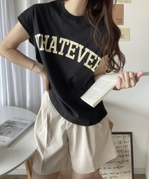 andme | コットン天竺フレンチスリーブロゴプリント裾ラウンドTシャツ トップス(Tシャツ/カットソー)