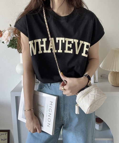 andme（アンドミー）の「コットン天竺ロゴプリントフレンチスリーブTシャツ（Tシャツ/カットソー・レディース・チャコールグレー/オフホワイト/グリーン/ブルー/ブラック/ピンク/モカ/ホワイト×ピンク/ホワイト×グリーン/ホワイト×レッド/ホワイト×パープル/ホワイト×イエロー・M）」の17枚目の写真