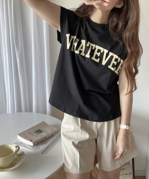 andme（アンドミー）の「コットン天竺ロゴプリントフレンチスリーブTシャツ（Tシャツ/カットソー・レディース・チャコールグレー/オフホワイト/グリーン/ブルー/ブラック/ピンク/モカ/ホワイト×ピンク/ホワイト×グリーン/ホワイト×レッド/ホワイト×パープル/ホワイト×イエロー・M）」の18枚目の写真