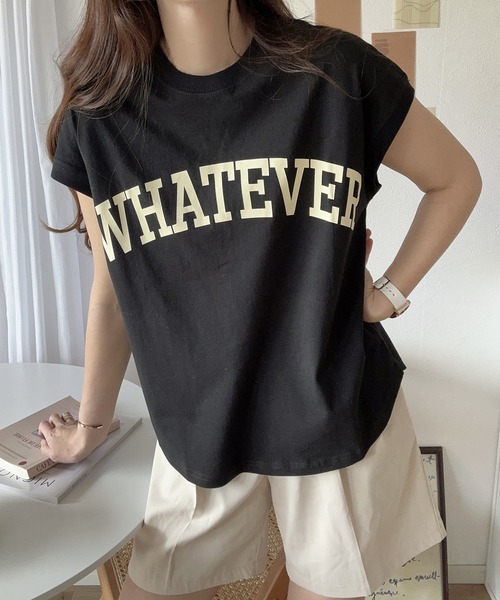 andme（アンドミー）の「コットン天竺ロゴプリントフレンチスリーブTシャツ（Tシャツ/カットソー・レディース・チャコールグレー/オフホワイト/グリーン/ブルー/ブラック/ピンク/モカ/ホワイト×ピンク/ホワイト×グリーン/ホワイト×レッド/ホワイト×パープル/ホワイト×イエロー・M）」の16枚目の写真