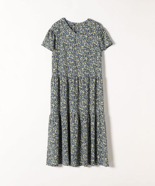 新品一点物⭐Boutique✫ハンドメイド 豪華 ティアード ワンピース ブルー セール】SHIPS any:〈ウォッシャブル〉フラワー プリント