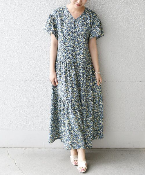 Ships any 花柄ワンピース ブルー SHIPS any(シップス エニィ)の「SHIPS any:〈ウォッシャブル