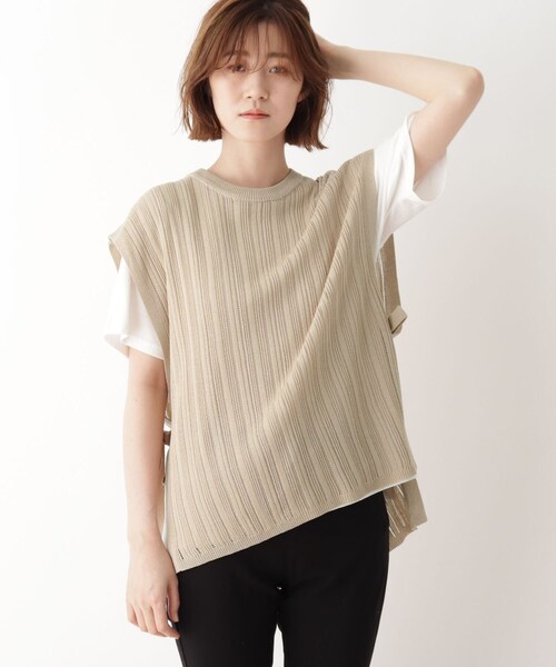 DRESKIP（ドレスキップ）の「◆【2点セット】ニットベスト×Tシャツ（その他トップス・レディース・ライトグレー/ブラック/カーキ/サンドベージュ・01/02/03/04）」の3枚目の写真