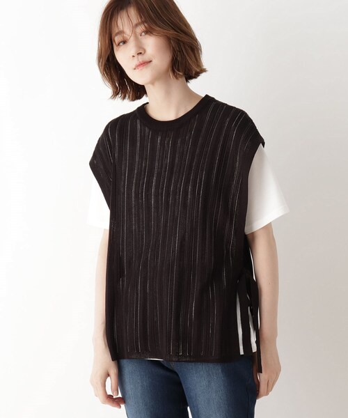 DRESKIP（ドレスキップ）の「◆【2点セット】ニットベスト×Tシャツ（その他トップス・レディース・ライトグレー/ブラック/カーキ/サンドベージュ・01/02/03/04）」の2枚目の写真