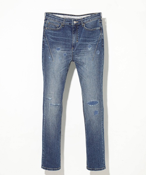 STUDIOUS SELECT（ステュディオスセレクト）の「【NUMBER(N)INE】別注クラッシュスキニーデニムパンツ（デニムパンツ・メンズ・ブラック/インディゴブルー・3/1/2）」の2枚目の写真