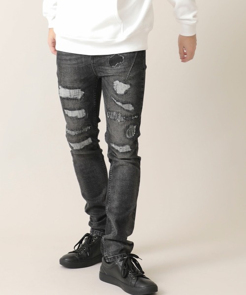 STUDIOUS SELECT（ステュディオスセレクト）の「【NUMBER(N)INE】別注クラッシュスキニーデニムパンツ（デニムパンツ・メンズ・ブラック/インディゴブルー・3/1/2）」の9枚目の写真