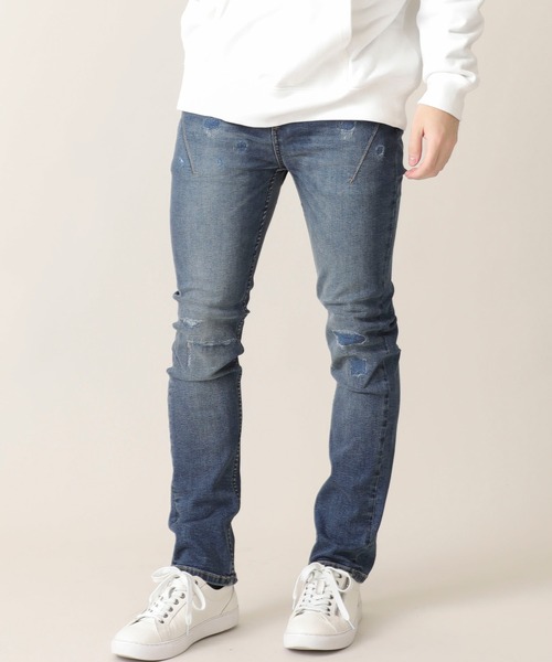 STUDIOUS SELECT（ステュディオスセレクト）の「【NUMBER(N)INE】別注クラッシュスキニーデニムパンツ（デニムパンツ・メンズ・ブラック/インディゴブルー・3/1/2）」の17枚目の写真