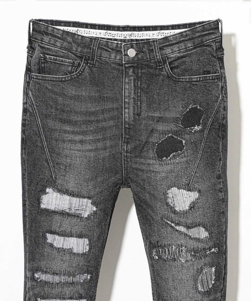 STUDIOUS SELECT（ステュディオスセレクト）の「【NUMBER(N)INE】別注クラッシュスキニーデニムパンツ（デニムパンツ・メンズ・ブラック/インディゴブルー・3/1/2）」の20枚目の写真