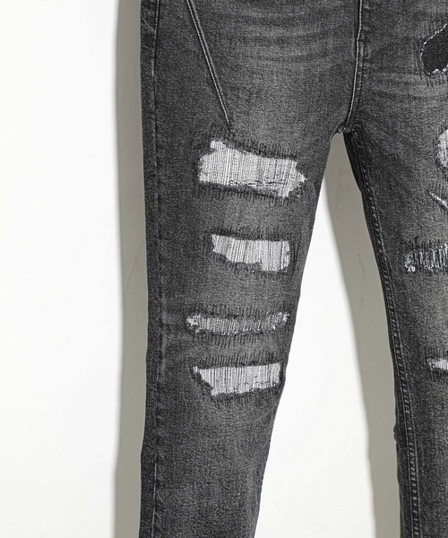 STUDIOUS SELECT（ステュディオスセレクト）の「【NUMBER(N)INE】別注クラッシュスキニーデニムパンツ（デニムパンツ・メンズ・ブラック/インディゴブルー・3/1/2）」の16枚目の写真