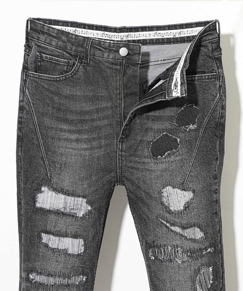 STUDIOUS SELECT（ステュディオスセレクト）の「【NUMBER(N)INE】別注クラッシュスキニーデニムパンツ（デニムパンツ・メンズ・ブラック/インディゴブルー・3/1/2）」の13枚目の写真