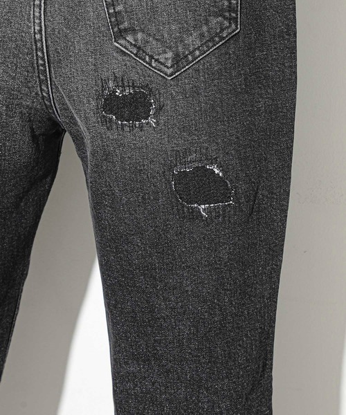 STUDIOUS SELECT（ステュディオスセレクト）の「【NUMBER(N)INE】別注クラッシュスキニーデニムパンツ（デニムパンツ・メンズ・ブラック/インディゴブルー・3/1/2）」の6枚目の写真