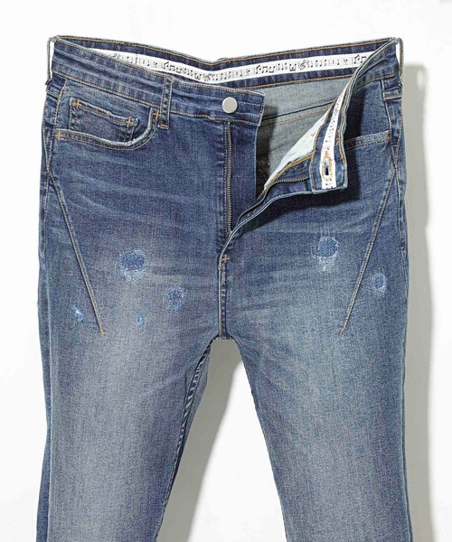 STUDIOUS SELECT（ステュディオスセレクト）の「【NUMBER(N)INE】別注クラッシュスキニーデニムパンツ（デニムパンツ・メンズ・ブラック/インディゴブルー・3/1/2）」の7枚目の写真