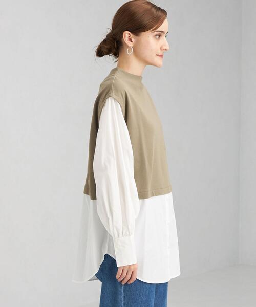 green label relaxing（グリーンレーベルリラクシング）の「フハクコンビ シャツ レイヤード プルオーバー カットソー（Tシャツ/カットソー・レディース・ブラック/ブラウン/パープル・FREE）」の5枚目の写真