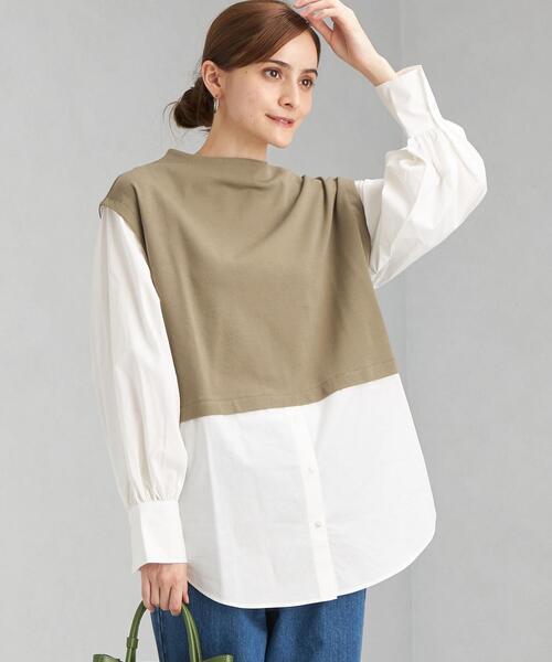 green label relaxing（グリーンレーベルリラクシング）の「フハクコンビ シャツ レイヤード プルオーバー カットソー（Tシャツ/カットソー・レディース・ブラック/ブラウン/パープル・FREE）」の11枚目の写真