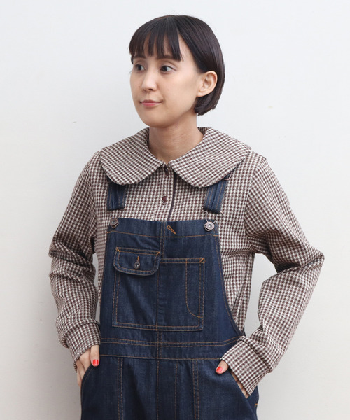 CHILD WOMAN(チャイルドウーマン)の「ギンガムJAQ BIG衿プルオーバー(Tシャツ/カットソー・レディース・レッド/ブラウン・FREE)」の2枚目の写真