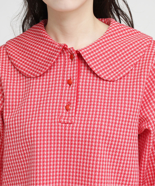 CHILD WOMAN(チャイルドウーマン)の「ギンガムJAQ BIG衿プルオーバー(Tシャツ/カットソー・レディース・レッド/ブラウン・FREE)」の3枚目の写真
