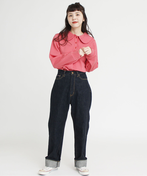 CHILD WOMAN(チャイルドウーマン)の「ギンガムJAQ BIG衿プルオーバー(Tシャツ/カットソー・レディース・レッド/ブラウン・FREE)」の11枚目の写真