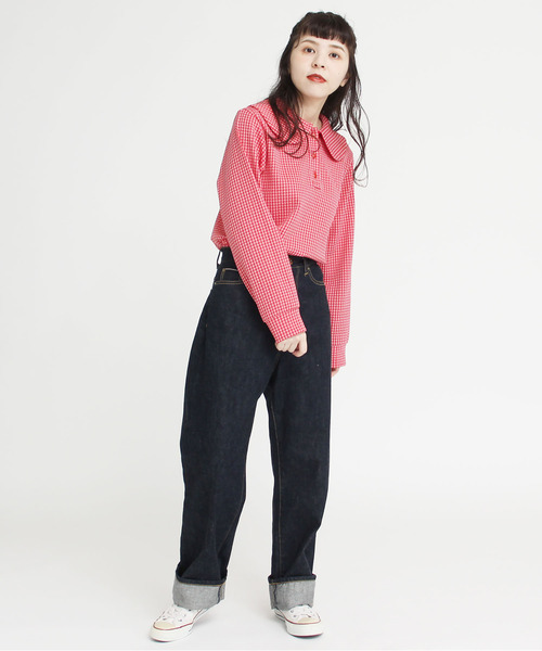 CHILD WOMAN(チャイルドウーマン)の「ギンガムJAQ BIG衿プルオーバー(Tシャツ/カットソー・レディース・レッド/ブラウン・FREE)」の9枚目の写真