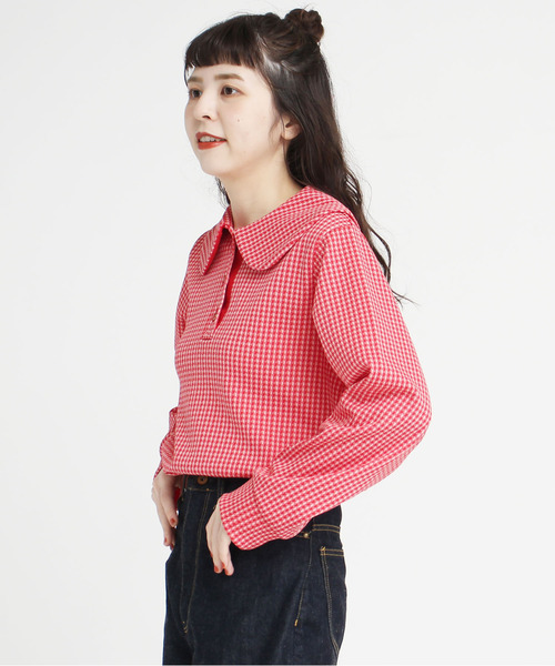 CHILD WOMAN(チャイルドウーマン)の「ギンガムJAQ BIG衿プルオーバー(Tシャツ/カットソー・レディース・レッド/ブラウン・FREE)」の7枚目の写真