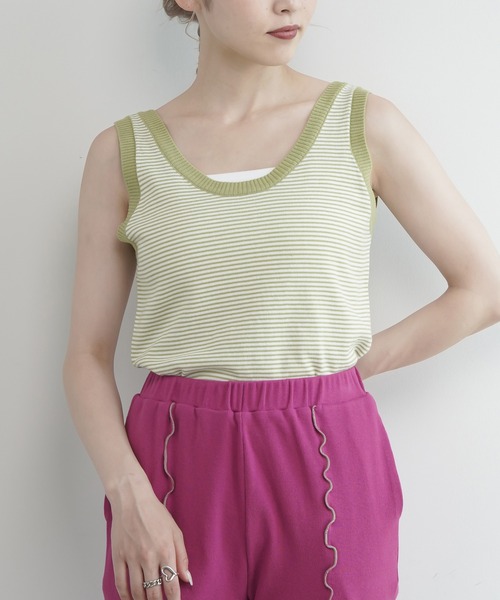 Lull（ルル）の「【Lull / ルル】リンガーボーダータンク（タンクトップ・レディース・オレンジ/グリーン/ブラック/ピンク・ONESIZE）」の21枚目の写真