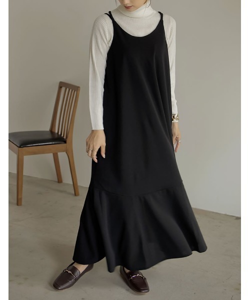 Re:EDIT（リエディ）の「ポンチティアードダブルストラップキャミワンピース（ワンピース・レディース・ブラック/ベージュ/モカ・SHORT/LARGE/MEDIUM）」の2枚目の写真