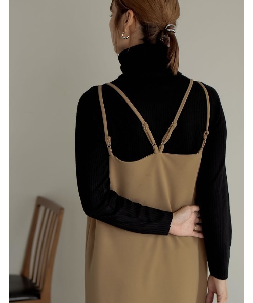 Re:EDIT（リエディ）の「ポンチティアードダブルストラップキャミワンピース（ワンピース・レディース・ブラック/ベージュ/モカ・SHORT/LARGE/MEDIUM）」の7枚目の写真