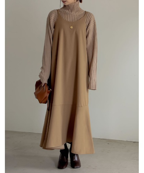 Re:EDIT（リエディ）の「ポンチティアードダブルストラップキャミワンピース（ワンピース・レディース・ブラック/ベージュ/モカ・SHORT/LARGE/MEDIUM）」の5枚目の写真