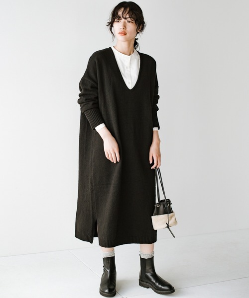 haco!(ハコ)の「ゆるVネックが今っぽかわいい!重ね着に便利なビッグビッグニットワンピース(ワンピース・レディース・ブラック/アイボリー・SMALL/MEDIUM/LARGE/X-LARGE)」の21枚目の写真