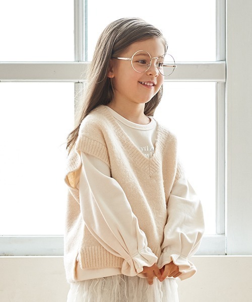 b・ROOM（ビールーム）の「ニットベスト（ニット/セーター・キッズ・アイボリー/キャメル/ネイビー・S/M/L）」の2枚目の写真