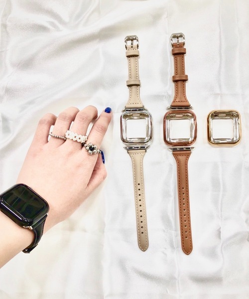 Me%（ミィパーセント）の「AppleWatchフェイクレザーバンド【UNISEX】【全サイズ対応】（デジタル腕時計・レディース・ベージュ/ブラック/ダークブラウン・MEDIUM/LARGE）」の5枚目の写真