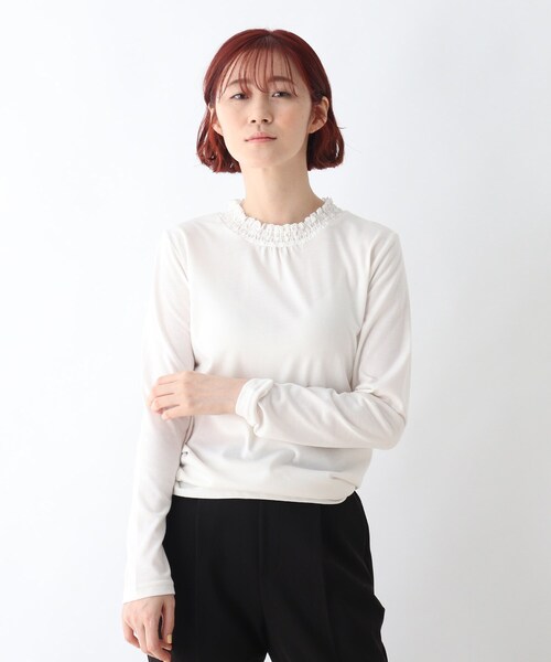 DRESKIP（ドレスキップ）の「◆吸湿発熱シャリ－ング衿レースプルオーバー（Tシャツ/カットソー・レディース・ブラック/ライトベージュ/チャコールグレー/オフホワイト・03/04/02）」の2枚目の写真