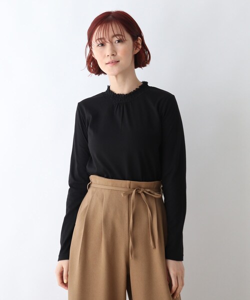 DRESKIP（ドレスキップ）の「◆吸湿発熱シャリ－ング衿レースプルオーバー（Tシャツ/カットソー・レディース・ブラック/ライトベージュ/チャコールグレー/オフホワイト・03/04/02）」の3枚目の写真