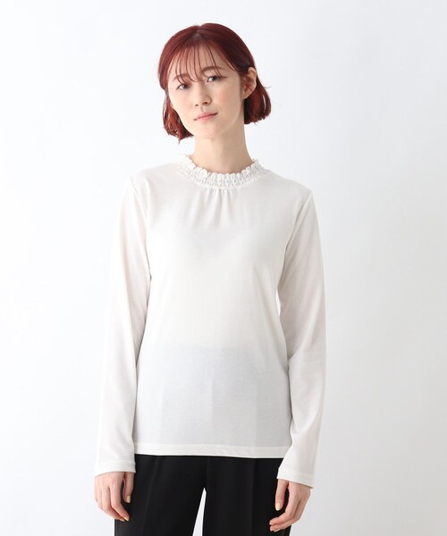 DRESKIP（ドレスキップ）の「◆吸湿発熱シャリ－ング衿レースプルオーバー（Tシャツ/カットソー・レディース・ブラック/ライトベージュ/チャコールグレー/オフホワイト・03/04/02）」の11枚目の写真