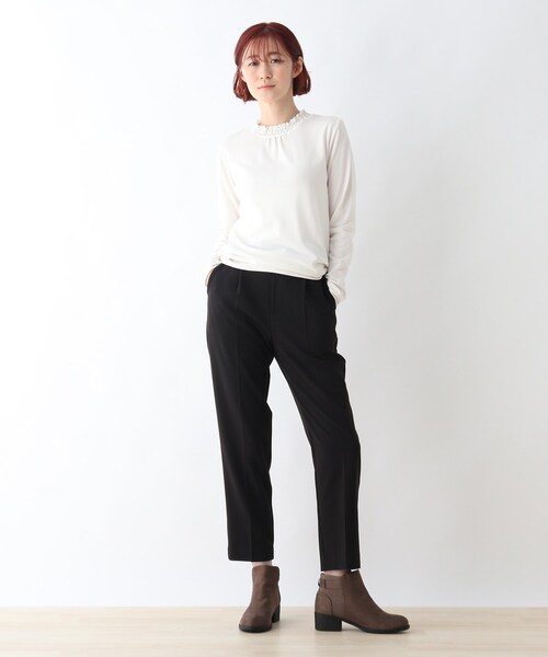 DRESKIP（ドレスキップ）の「◆吸湿発熱シャリ－ング衿レースプルオーバー（Tシャツ/カットソー・レディース・ブラック/ライトベージュ/チャコールグレー/オフホワイト・03/04/02）」の7枚目の写真