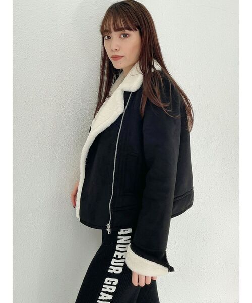 GYDA（ジェイダ）の「フェイクムートンライダースジャケット（テーラードジャケット・レディース・ブラック/グレー・FREE）」の9枚目の写真
