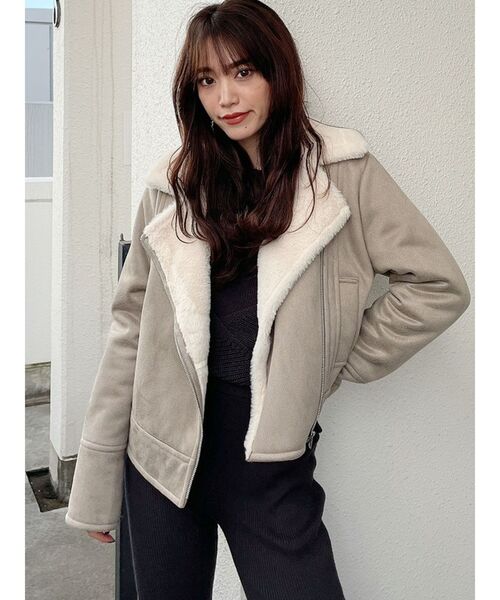 GYDA（ジェイダ）の「フェイクムートンライダースジャケット（テーラードジャケット・レディース・ブラック/グレー・FREE）」の21枚目の写真