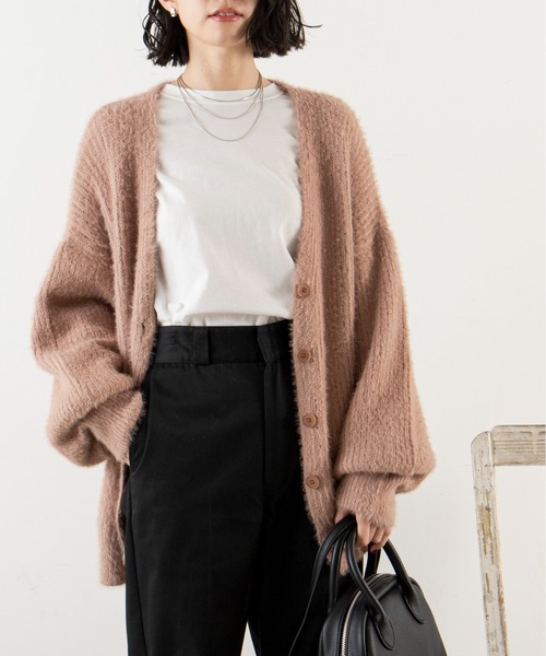 ANGIE（アンジー）の「シャギーVネックオーバーサイズカラーカーディガン（カーディガン/ボレロ・レディース・ベージュ/ライム/ブルー/ライトパープル/ライトピンク・FREE）」の5枚目の写真