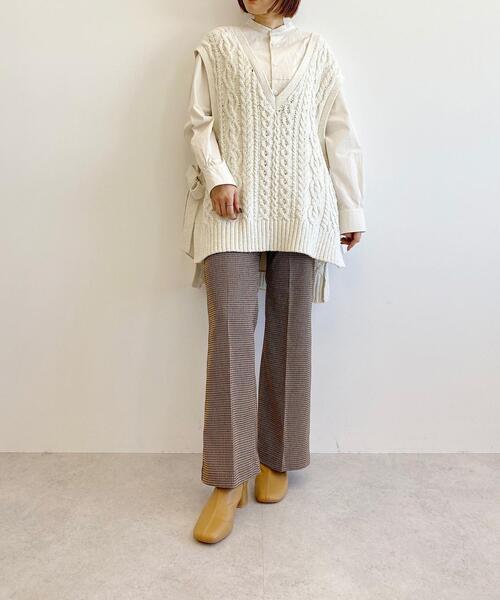 CITEN(シテン)の「<CITEN(シテン)>ハイウエスト チェック フレアパンツ(その他パンツ・レディース・ブラウン/グレー・S/M)」の1枚目の写真