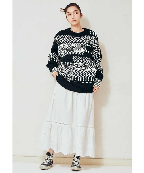 MEDE19F（メデジュウキュウ）の「ＭＥＤＥ１９Ｆ　ジャカード編み裏遣いニット（ニット/セーター・レディース・ピンク/ブラック×ホワイト・MEDIUM/LARGE/X-LARGE/XX-LARGE）」の13枚目の写真