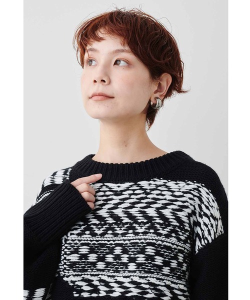 MEDE19F（メデジュウキュウ）の「ＭＥＤＥ１９Ｆ　ジャカード編み裏遣いニット（ニット/セーター・レディース・ピンク/ブラック×ホワイト・MEDIUM/LARGE/X-LARGE/XX-LARGE）」の8枚目の写真