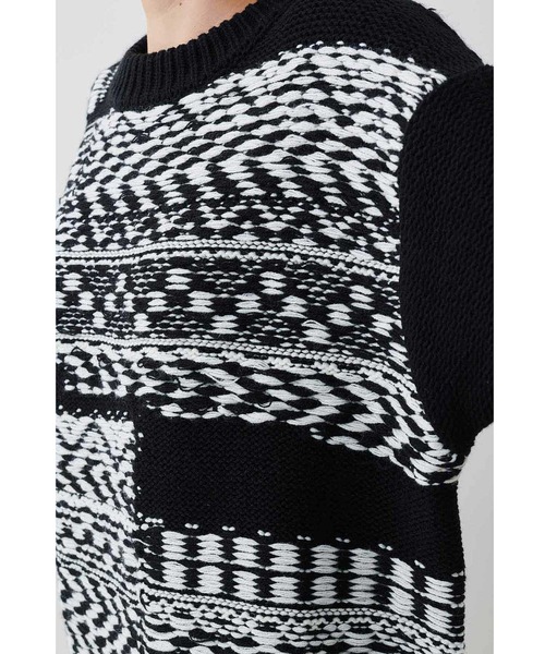 MEDE19F（メデジュウキュウ）の「ＭＥＤＥ１９Ｆ　ジャカード編み裏遣いニット（ニット/セーター・レディース・ピンク/ブラック×ホワイト・MEDIUM/LARGE/X-LARGE/XX-LARGE）」の3枚目の写真